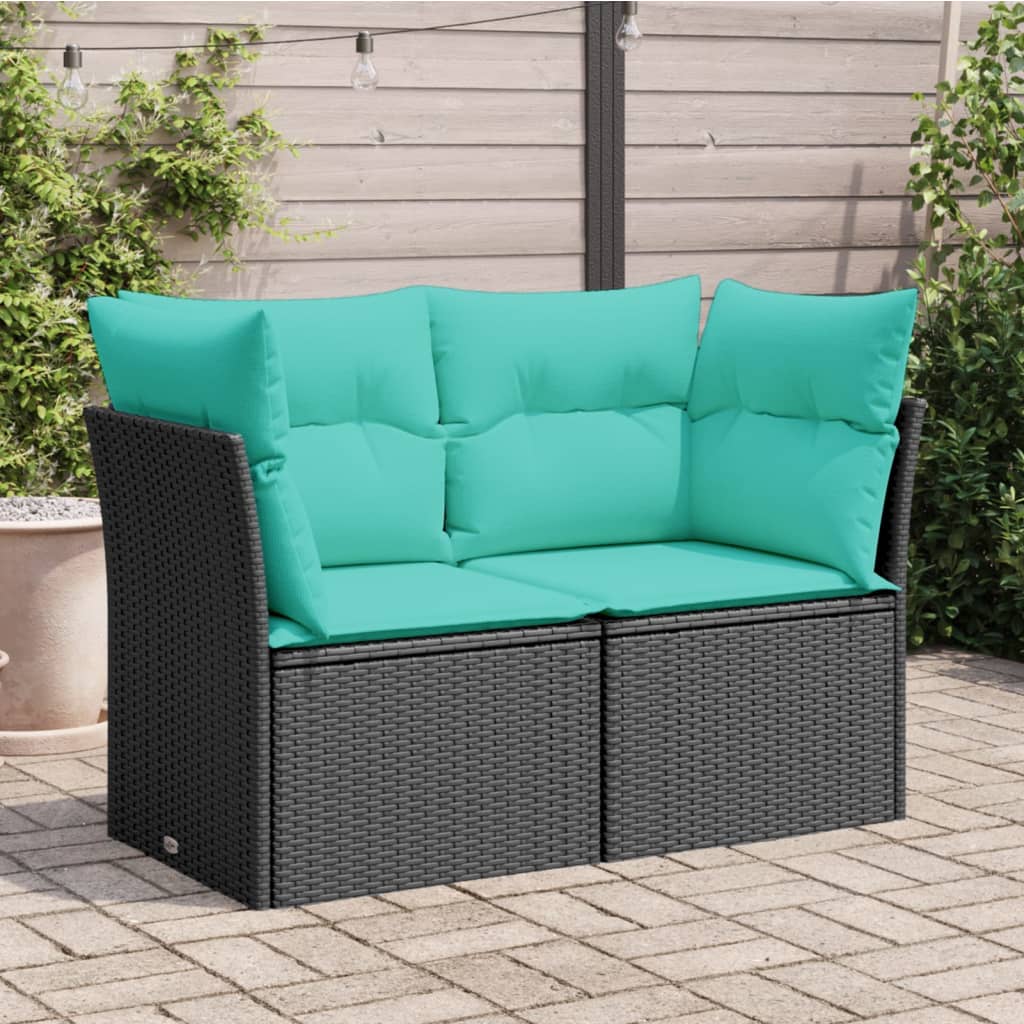 Divano da Giardino con Cuscini a 2 Posti Nero in Polyrattan