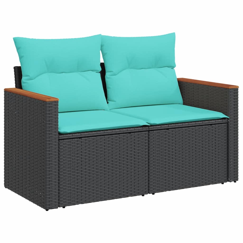 Divano da giardino con cuscini 2 posti nero in polyrattan