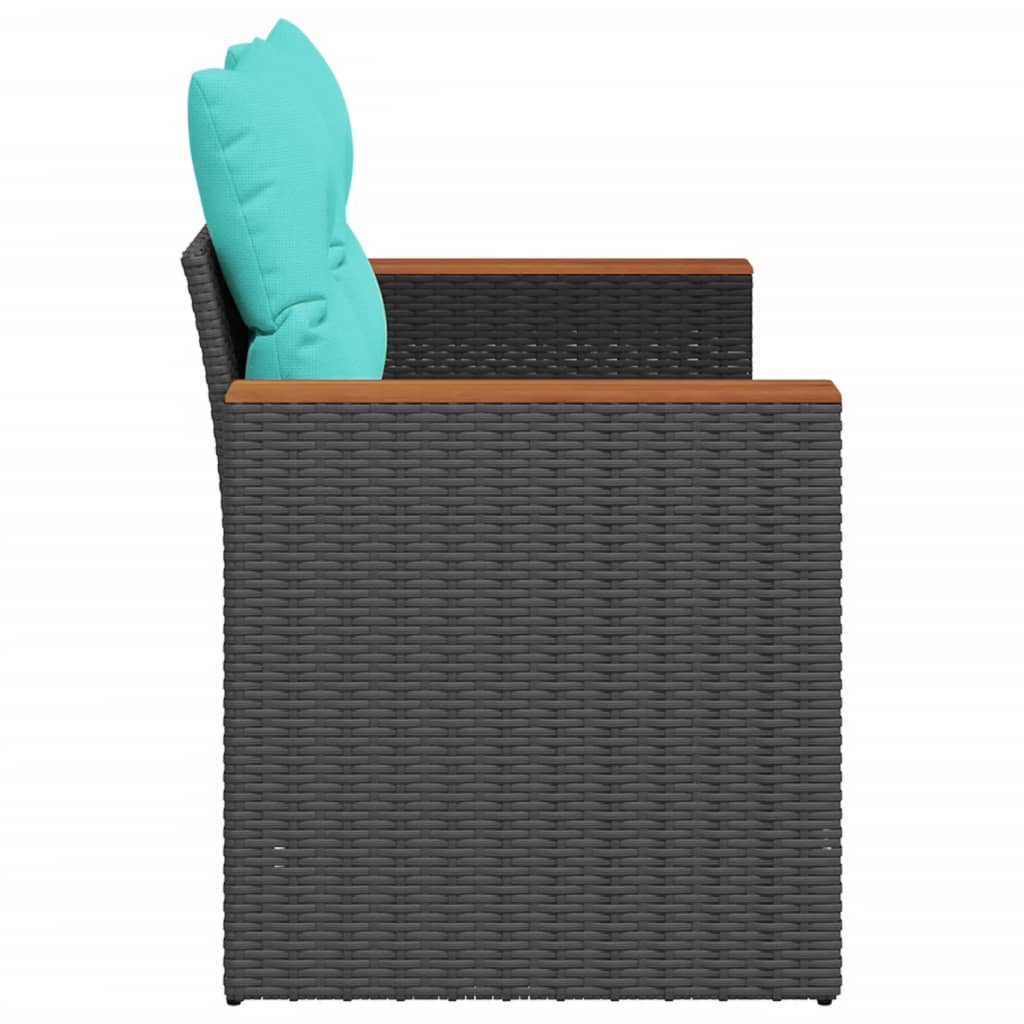 Divano da giardino con cuscini 2 posti nero in polyrattan