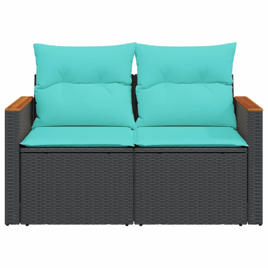 Divano da giardino con cuscini 2 posti nero in polyrattan