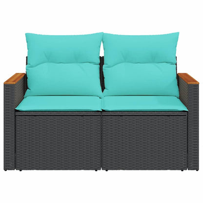 Divano da giardino con cuscini 2 posti nero in polyrattan