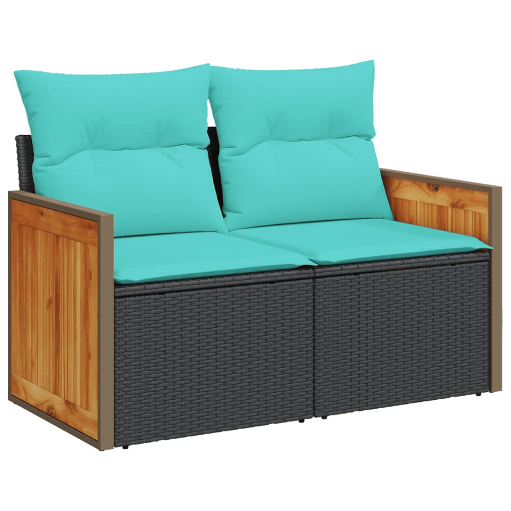 Divano da giardino con cuscini 2 posti nero in polyrattan