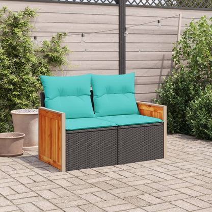 Divano da giardino con cuscini 2 posti nero in polyrattan