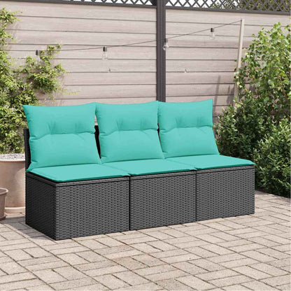 Divano da Giardino a 3 Posti con Cuscini Nero in Polyrattan