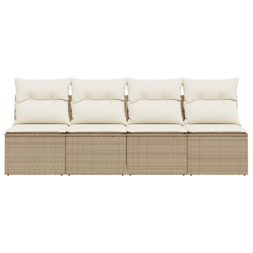 Divano da Giardino con Cuscini a 4 Posti Beige in Polyrattan