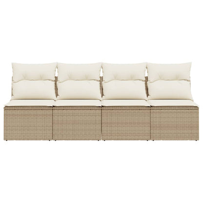 Divano da Giardino con Cuscini a 4 Posti Beige in Polyrattan