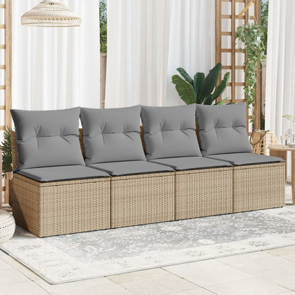 Divano da Giardino con Cuscini a 4 Posti Beige in Polyrattan