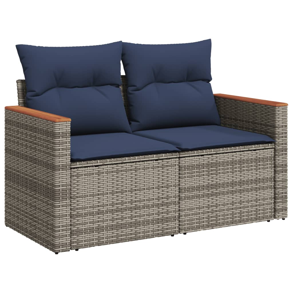 Divano da giardino con cuscini a 2 posti grigio in polyrattan