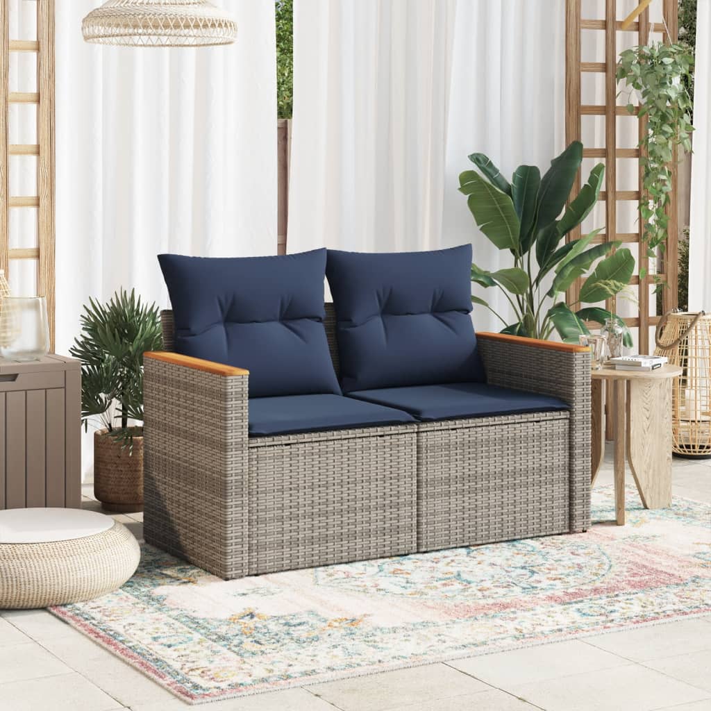 Divano da giardino con cuscini a 2 posti grigio in polyrattan
