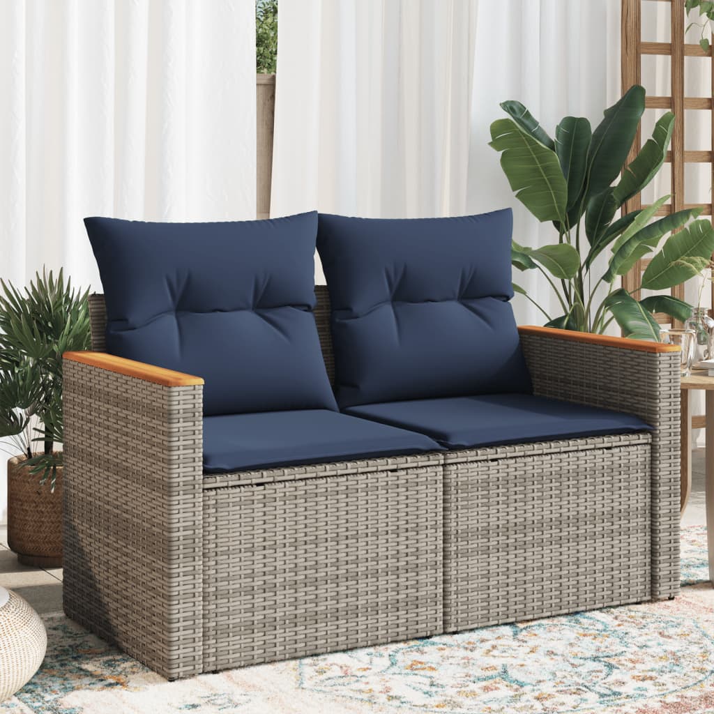 Divano da giardino con cuscini a 2 posti grigio in polyrattan