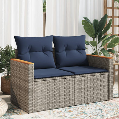 Divano da giardino con cuscini a 2 posti grigio in polyrattan