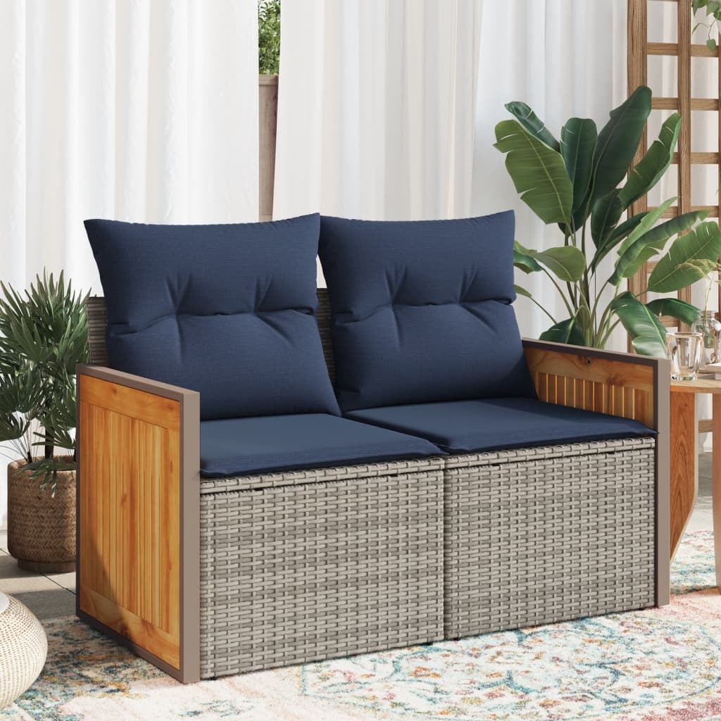 Divano da giardino con cuscini a 2 posti grigio in polyrattan