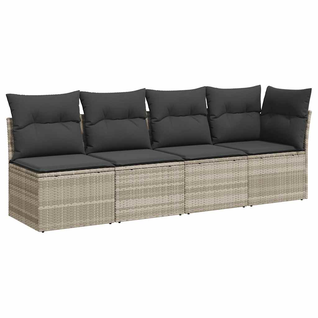 Divano da Giardino con Cuscini 4 Posti Grigio Chiaro Polyrattan