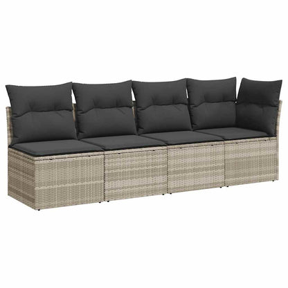 Divano da Giardino con Cuscini 4 Posti Grigio Chiaro Polyrattan