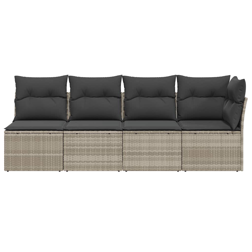 Divano da Giardino con Cuscini 4 Posti Grigio Chiaro Polyrattan