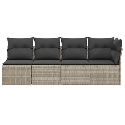 Divano da Giardino con Cuscini 4 Posti Grigio Chiaro Polyrattan