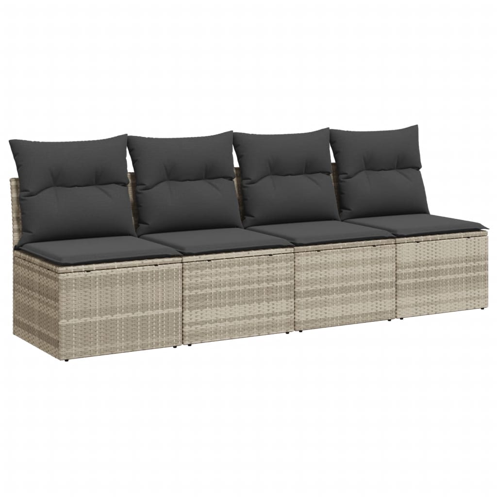 Divano da Giardino con Cuscini 4 Posti Grigio Chiaro Polyrattan