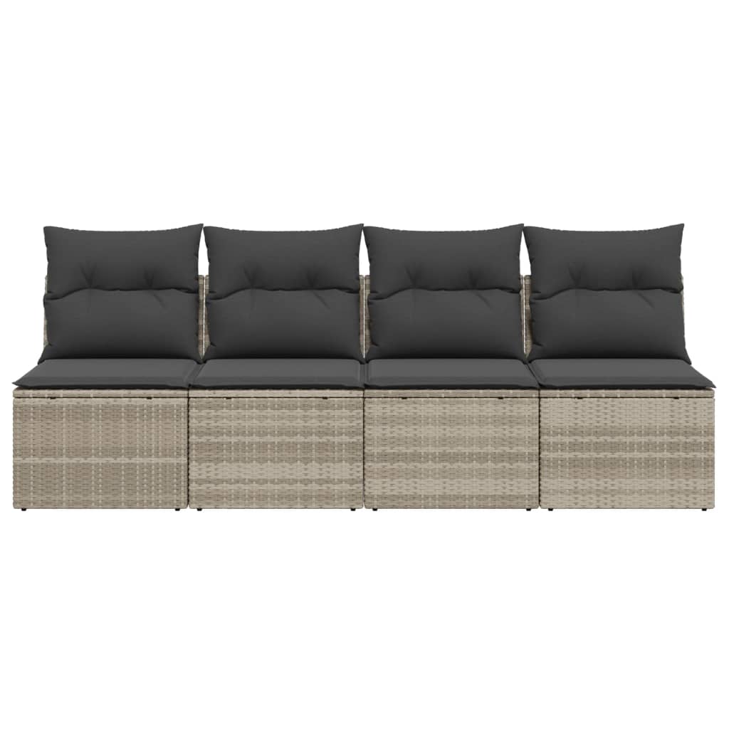 Divano da Giardino con Cuscini 4 Posti Grigio Chiaro Polyrattan