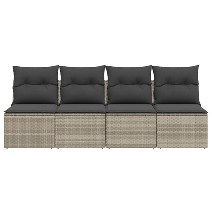 Divano da Giardino con Cuscini 4 Posti Grigio Chiaro Polyrattan
