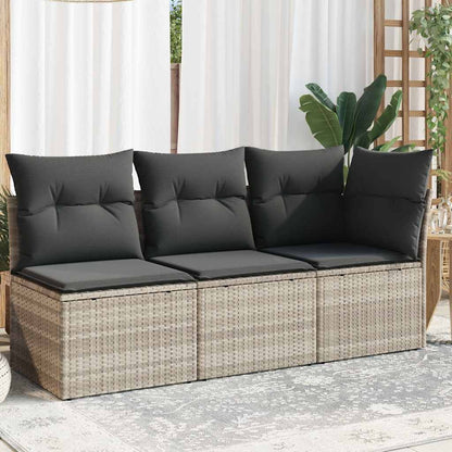 Divano da Giardino con Cuscini 3 Posti Grigio Chiaro Polyrattan