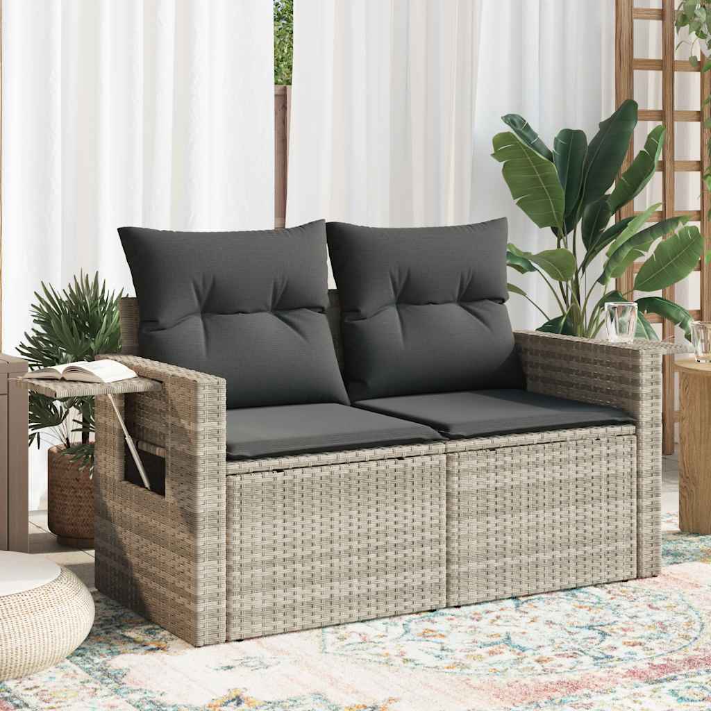 Divano da Giardino con Cuscini 2 Posti Grigio Chiaro Polyrattan