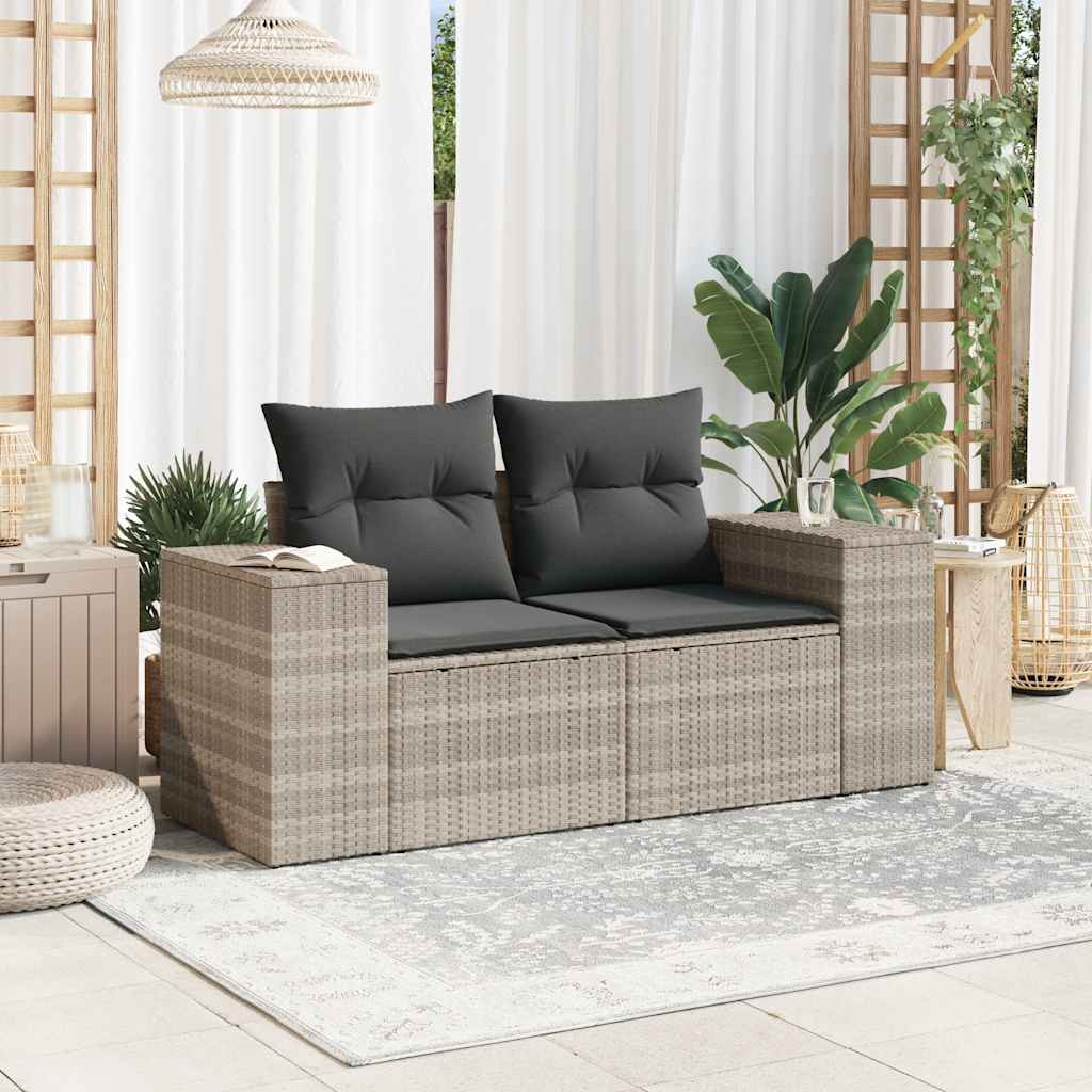 Divano da Giardino con Cuscini 2 Posti Grigio Chiaro Polyrattan