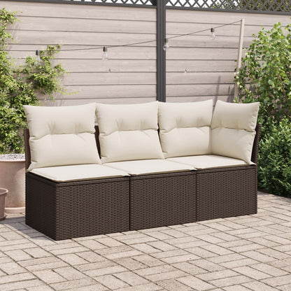 <em>Divano da Giardino a 3 Posti con Cuscini in Polyrattan Marrone</em>