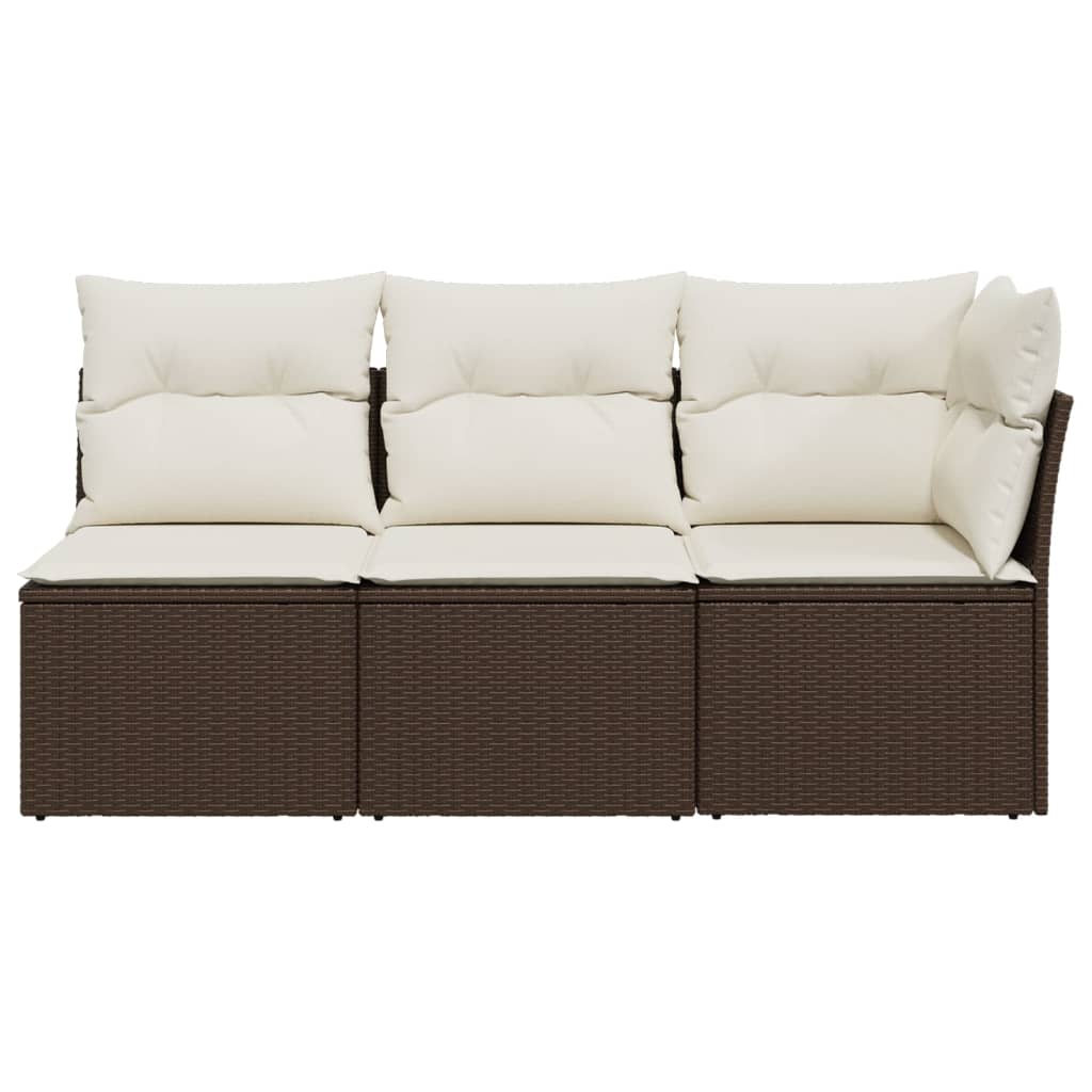 <em>Divano da Giardino a 3 Posti con Cuscini in Polyrattan Marrone</em>