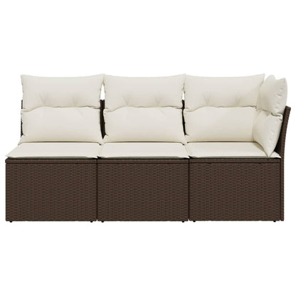 <em>Divano da Giardino a 3 Posti con Cuscini in Polyrattan Marrone</em>