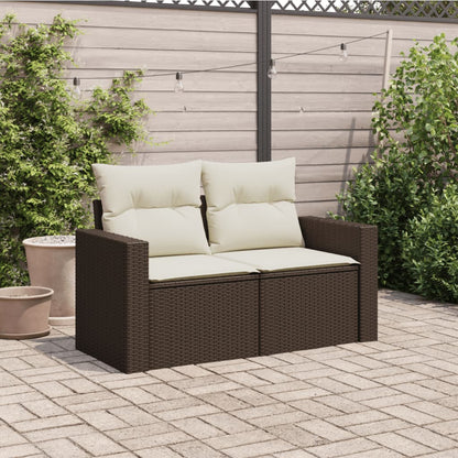 Divano da Giardino a 2 Posti con Cuscini in Polyrattan Marrone