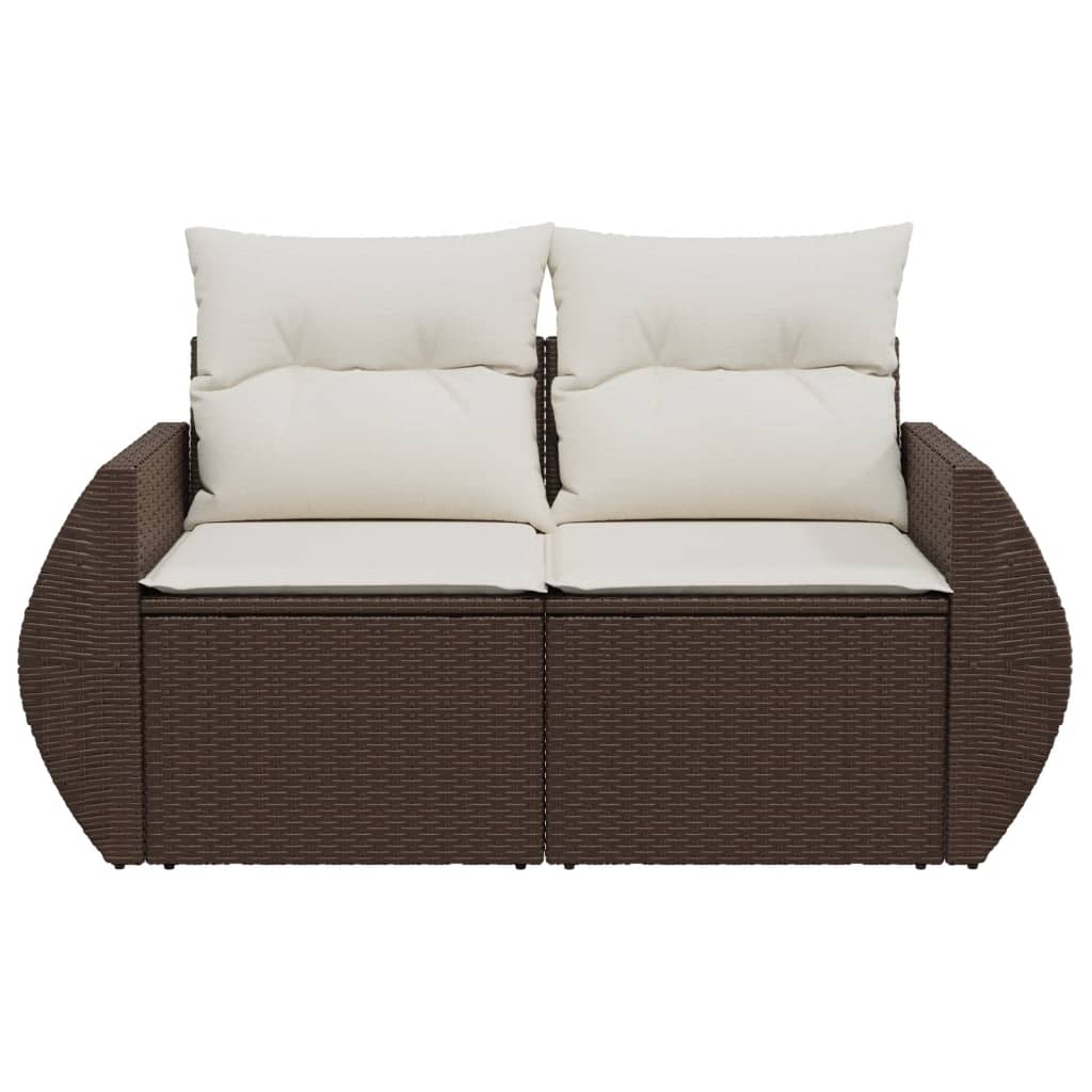 Divano da Giardino a 2 Posti con Cuscini in Polyrattan Marrone