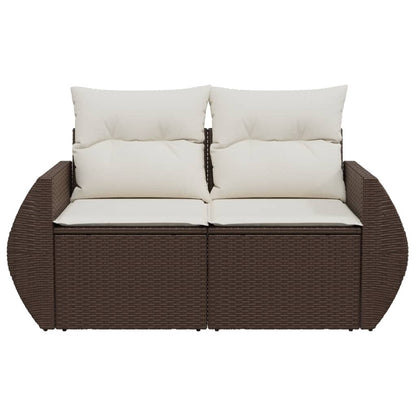 Divano da Giardino a 2 Posti con Cuscini in Polyrattan Marrone