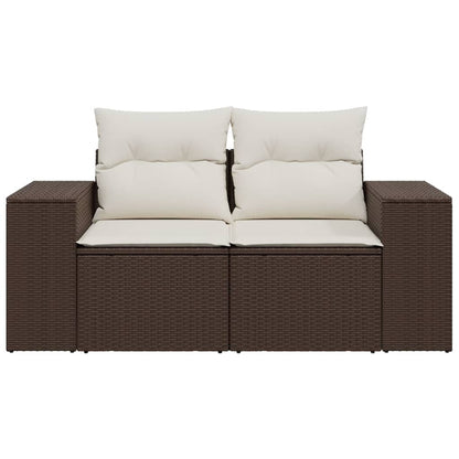 Divano da Giardino a 2 Posti con Cuscini in Polyrattan Marrone
