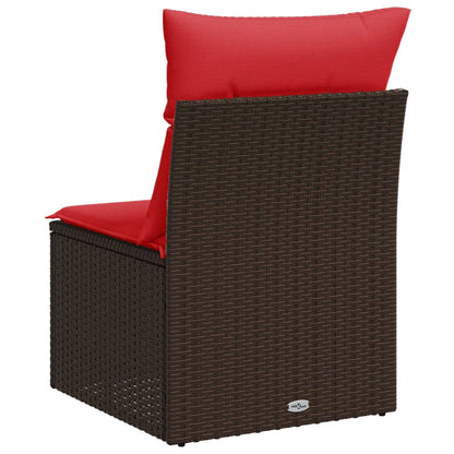 Divano da giardino senza braccioli con cuscini marrone in polyrattan