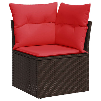 Divano da giardino angolare con cuscini marrone in polyrattan