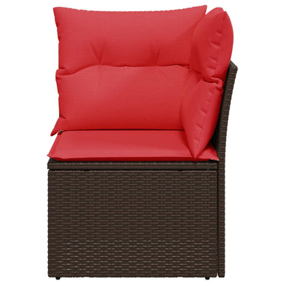 Divano da giardino angolare con cuscini marrone in polyrattan