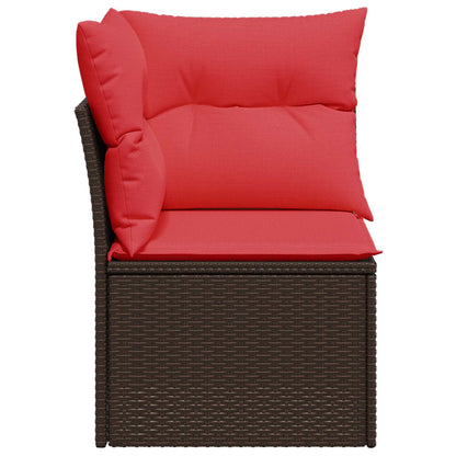 Divano da giardino angolare con cuscini marrone in polyrattan