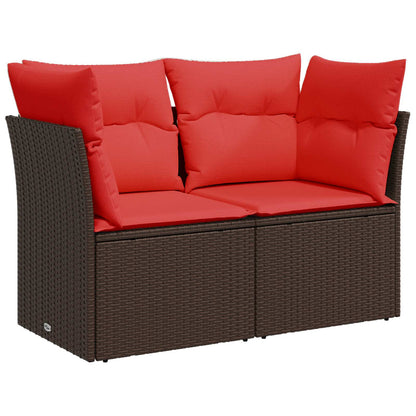 Divano da giardino con cuscini a 2 posti marrone in polyrattan