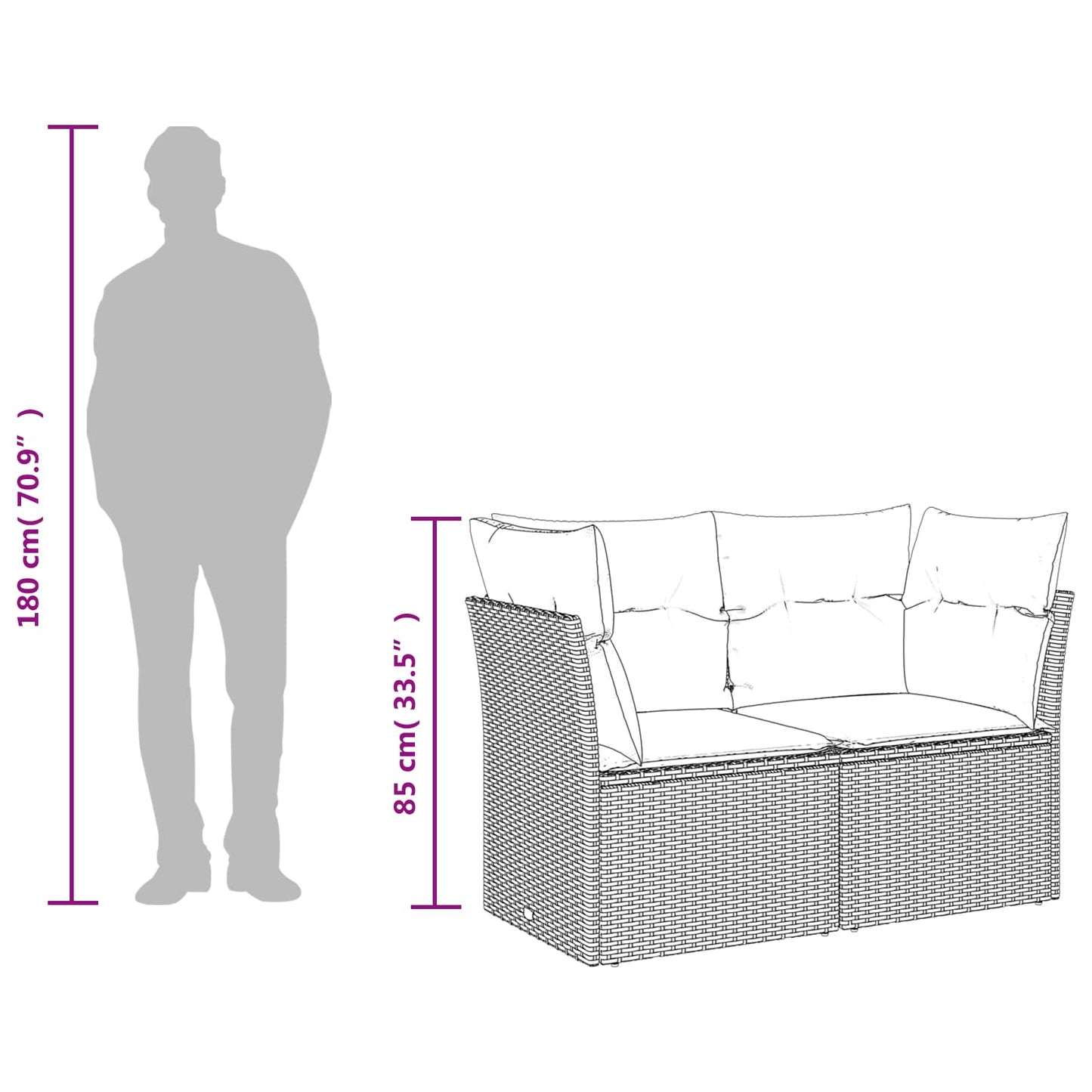 Divano da giardino con cuscini a 2 posti marrone in polyrattan