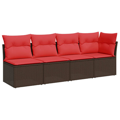 Divano da giardino con cuscini 4 posti marrone in polyrattan