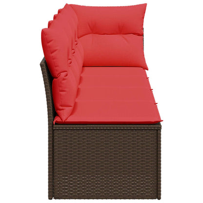 Divano da giardino con cuscini 4 posti marrone in polyrattan