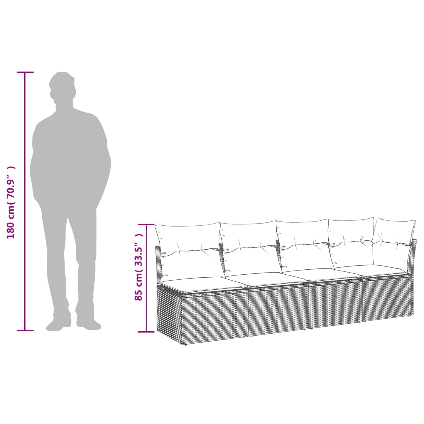 Divano da giardino con cuscini 4 posti marrone in polyrattan