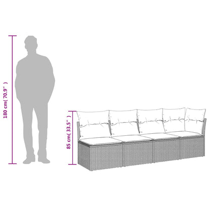 Divano da giardino con cuscini 4 posti marrone in polyrattan