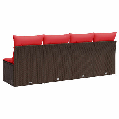 Divano da giardino con cuscini 4 posti marrone in polyrattan