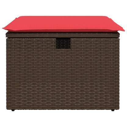 Sgabello da giardino con cuscino marrone 55x55x37 cm in polyrattan