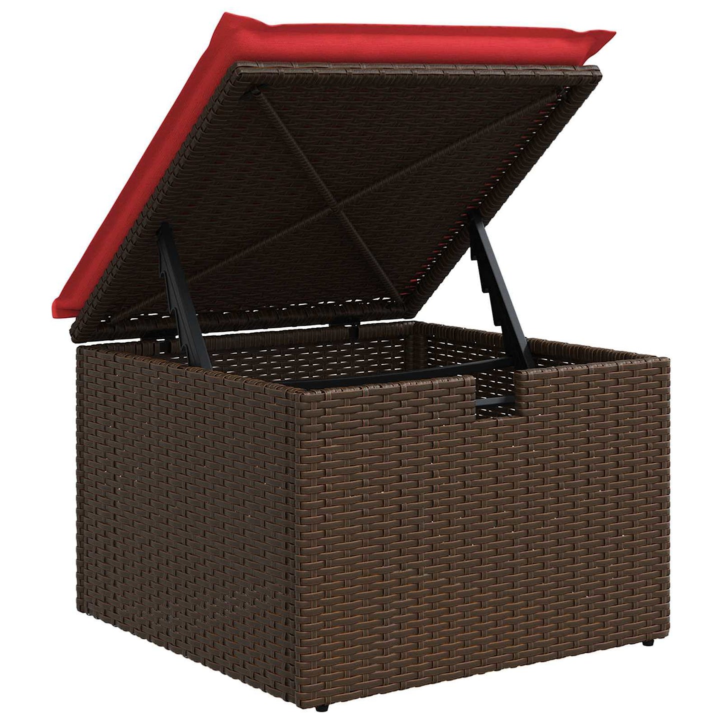 Sgabello da giardino con cuscino marrone 55x55x37 cm in polyrattan