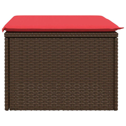 Sgabello da giardino con cuscino marrone 55x55x37 cm in polyrattan