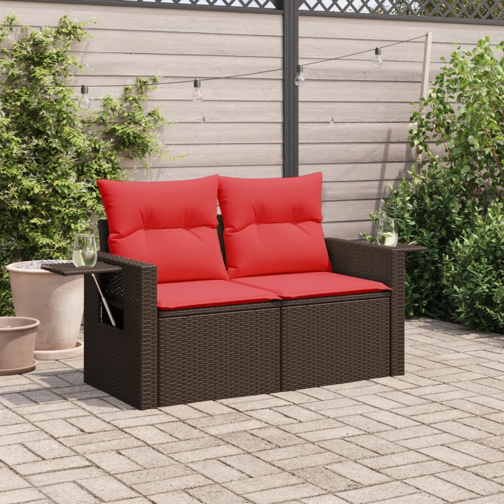 Divano da giardino con cuscini a 2 posti marrone in polyrattan