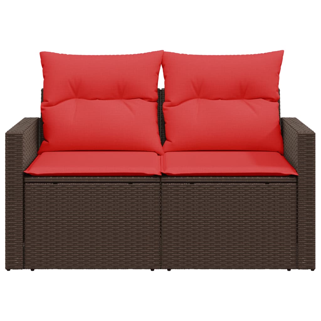 Divano da giardino con cuscini a 2 posti marrone in polyrattan
