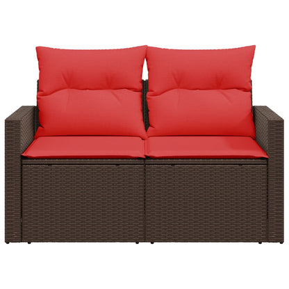 Divano da giardino con cuscini a 2 posti marrone in polyrattan